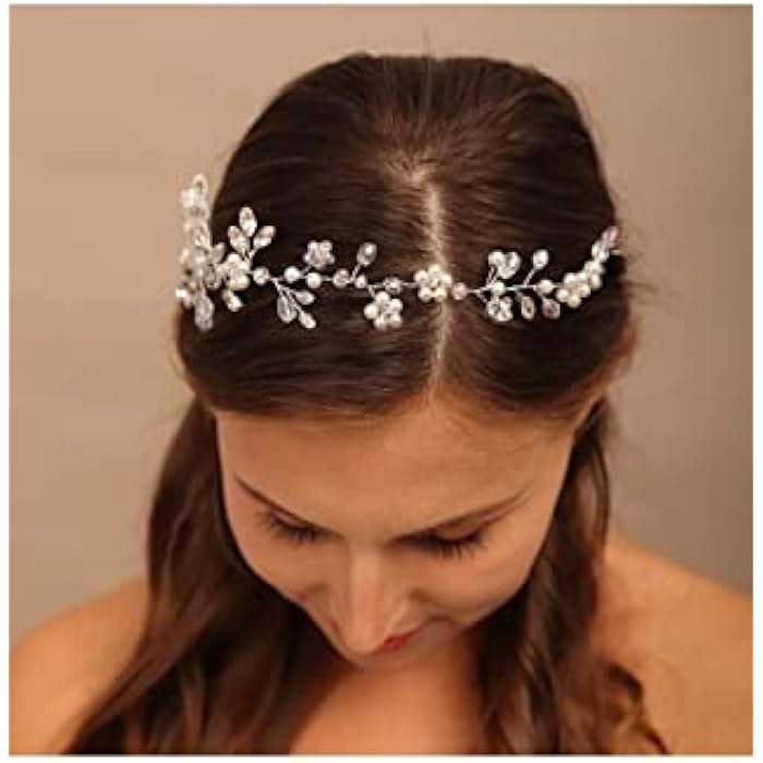YERTTER Wedding Pearl Tiara Hair Vine Handmade Bride Hair Band Bridal Crystal Flower Headband Head Pieces for Wedding Prom Brithday Party (Gold) - Image 2